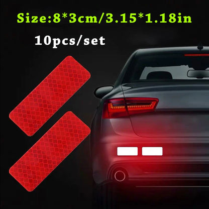 10pcs/set Car Bumper Reflective Safety Strip Stickers Car Reflective Sticker Reflective Warning Safety Tape - Red