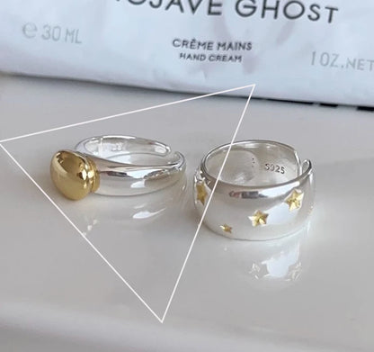 VENTFILLE 925 Sterling Silver Rings INS Fashion Hip Hop Vintage Couples Hollow Lines Punk Thai Silver Party Adjustable Jewelr