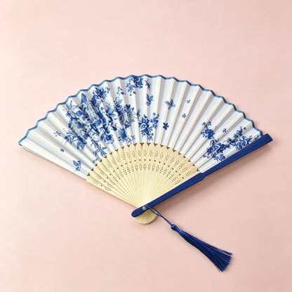 Retro Style Folding Fan Female Japanese Pattern Retro Cloth Art Craft Gift Home Decoration Ornament Dancing Hand Fan
