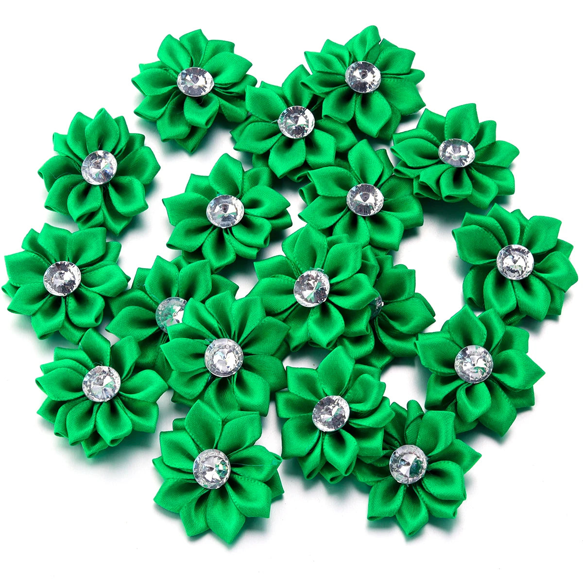20pcs/lot 40mm Mini Inlaid Rhinestones Small Handmade DIY Satin Ribbon Flowers Head Decorate Clothing Supplies Accessories