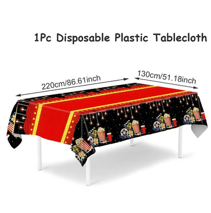 Movie Night Table Runner Red Movie Theme with Gold Star Design Movie Night Red Carpet Decoration for Movie Night Party Decor 