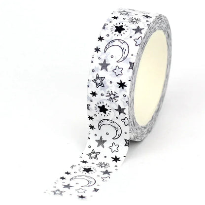NEW 1PC 10M Decorative Black and White Japanese Washi Tape Set DIY Journaling Adhesive Moon Masking Tape Cute Stationery
