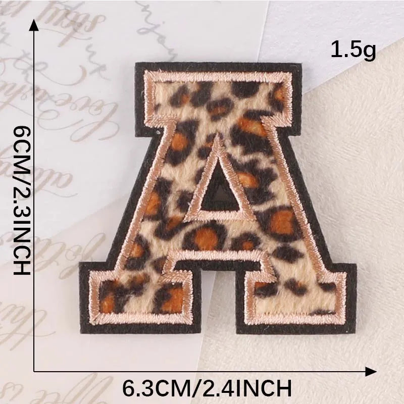 A~Z English Alphabet Letters Badge Patches,Leopard Print Applique Embroidery Iron on Stickers for Clothing,DIY Name Garment -