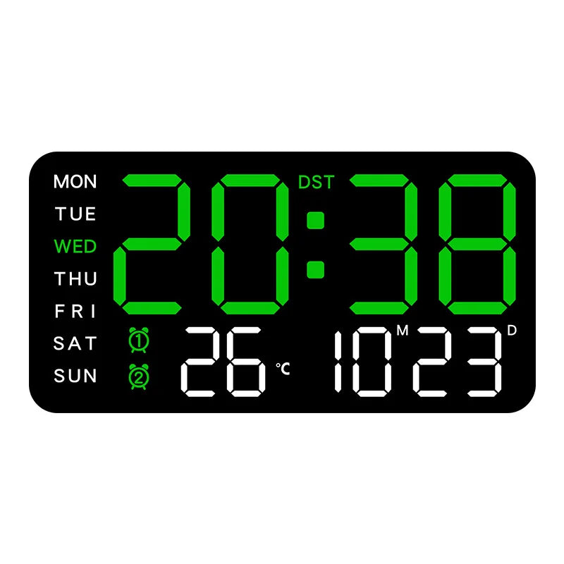 Large Digital Wall Clock Temp Date Week Display Remote Control USB Powered Table Clock Wall-mounted Dual Alarms LED Clocks - 