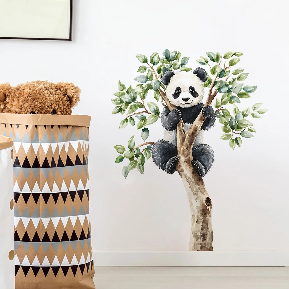 1PC Creative animal wall stickers with cute panda climbing tree design, suitable for beautifying and decorating living room, 