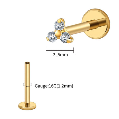 Right Grand ASTM F136 Titanium Tiny Trinity CZ Labret Stud 16G Triple CZ Flower Cartilage Earring Nose Medusa Earlobe Piercin