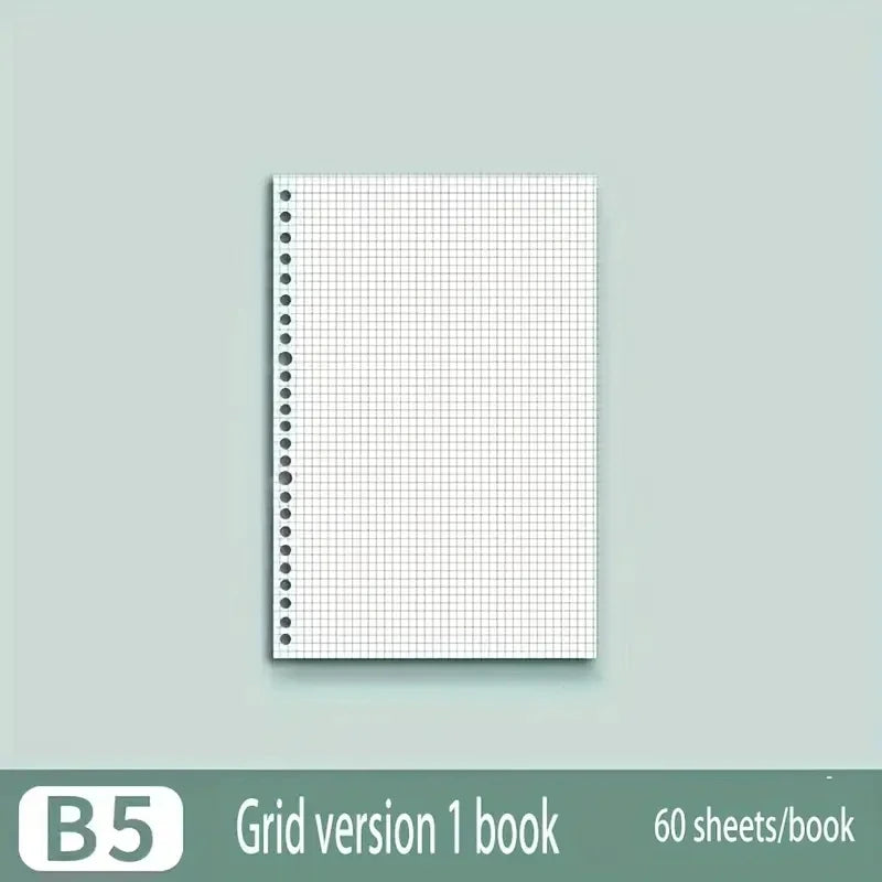 60 Sheets Notebook Refill Notepad Loose Leaf Binder Paper A4/ B5/A5 Blank/Grid/Lined Notebooks Writing Pads Office School - B