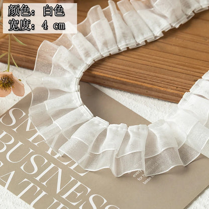 2meters High Quality 2024 Pleated Lace Ribbon Trimming For Party Dress Decorative Clothing Diy Crafts Supplies Needlework Fab