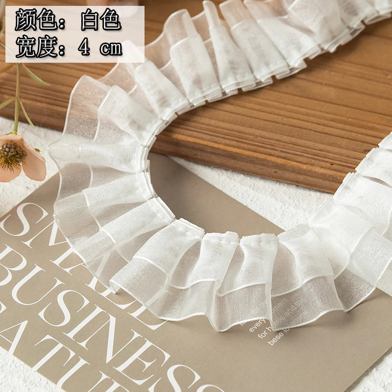 2meters High Quality 2024 Pleated Lace Ribbon Trimming For Party Dress Decorative Clothing Diy Crafts Supplies Needlework Fab