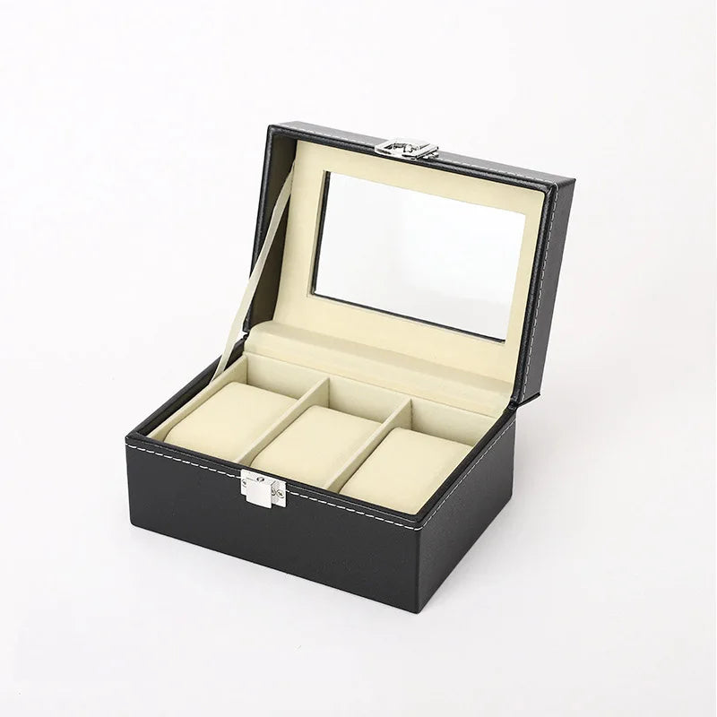 PU Leather Display Storage Collection Organizer Watch Box Case With Glass Top Slot Men Watch Bracket Display Box Gifts