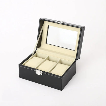 PU Leather Display Storage Collection Organizer Watch Box Case With Glass Top Slot Men Watch Bracket Display Box Gifts