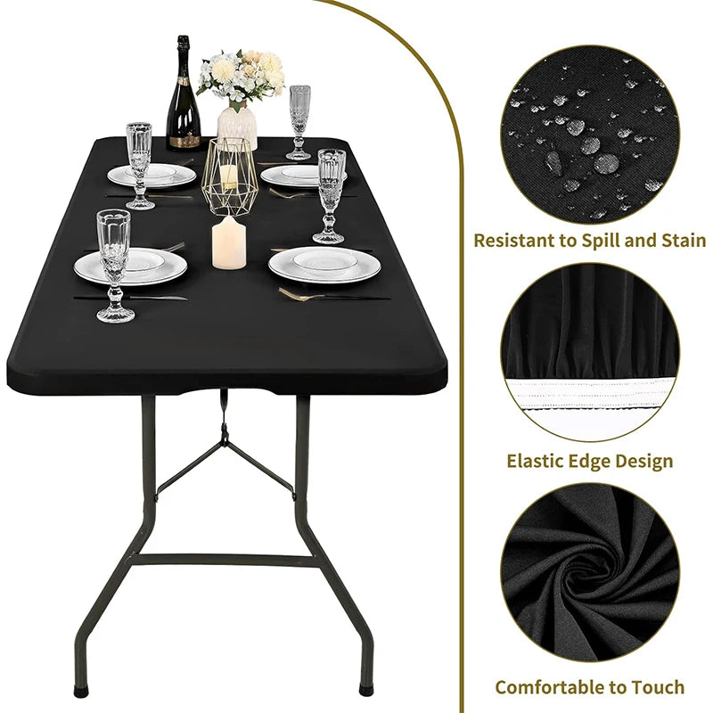 LMETJMA Rectangle Tablecloth Elastic Fitted Tablecloths for 6 Ft Tables Washable Folding Polyester Table Cover JT898