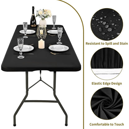 LMETJMA Rectangle Tablecloth Elastic Fitted Tablecloths for 6 Ft Tables Washable Folding Polyester Table Cover JT898