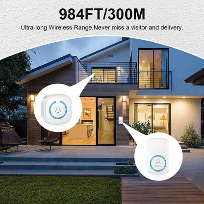 Wireless Doorbell Intelligent Welcome Door Bell 300M/984 FT Remote 60 Songs Melodies Home Smart Doorbell US EU UK Plug Option