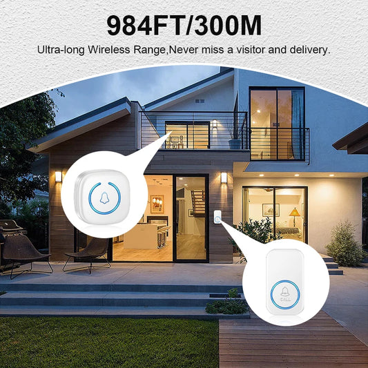 Wireless Doorbell Intelligent Welcome Door Bell 300M/984 FT Remote 60 Songs Melodies Home Smart Doorbell US EU UK Plug Option