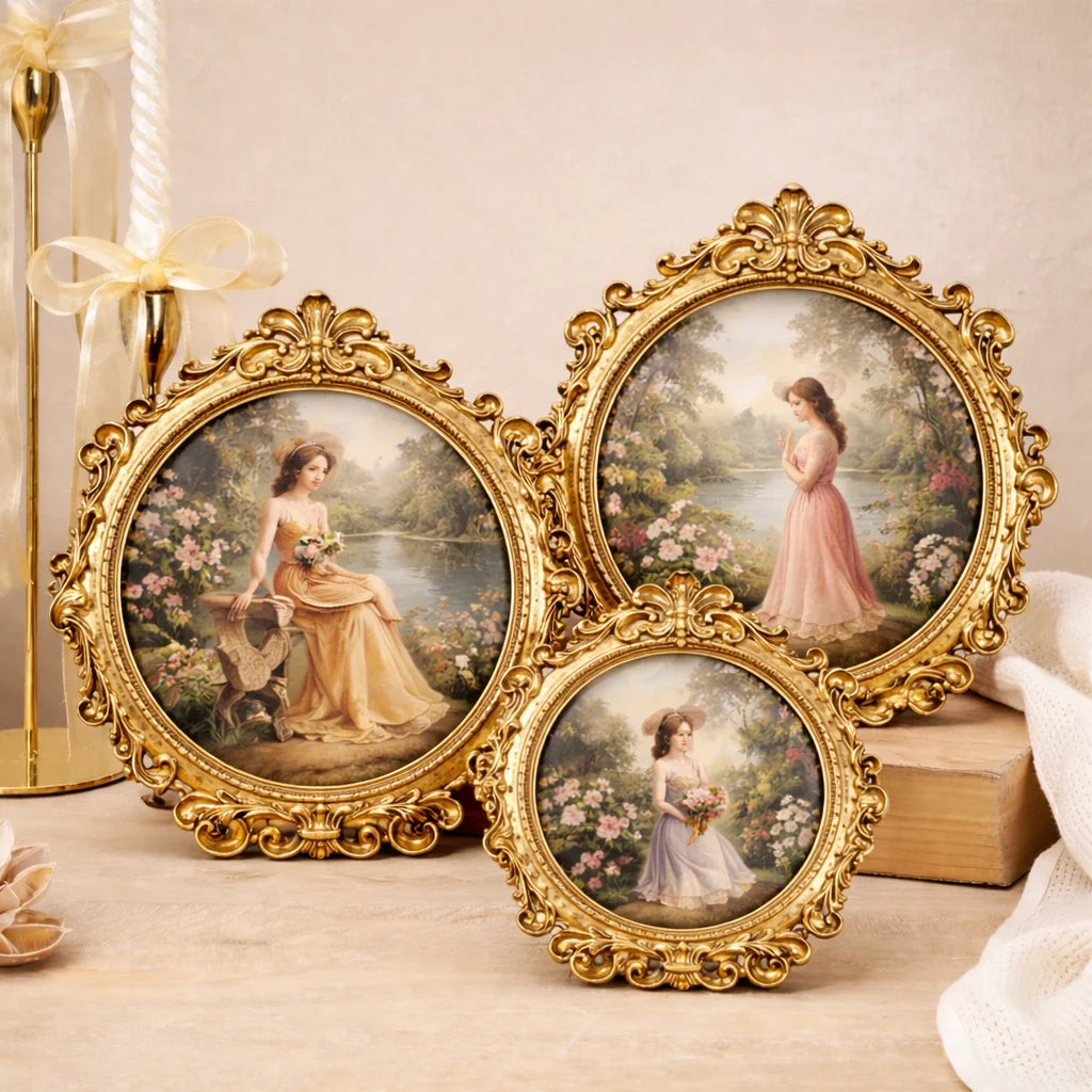 1pc Vintage Picture Frame Luxury Ornate Antique Picture Photo Frame Vertical Wall Tabletop Decor Fashioned Art Decor Frame Go