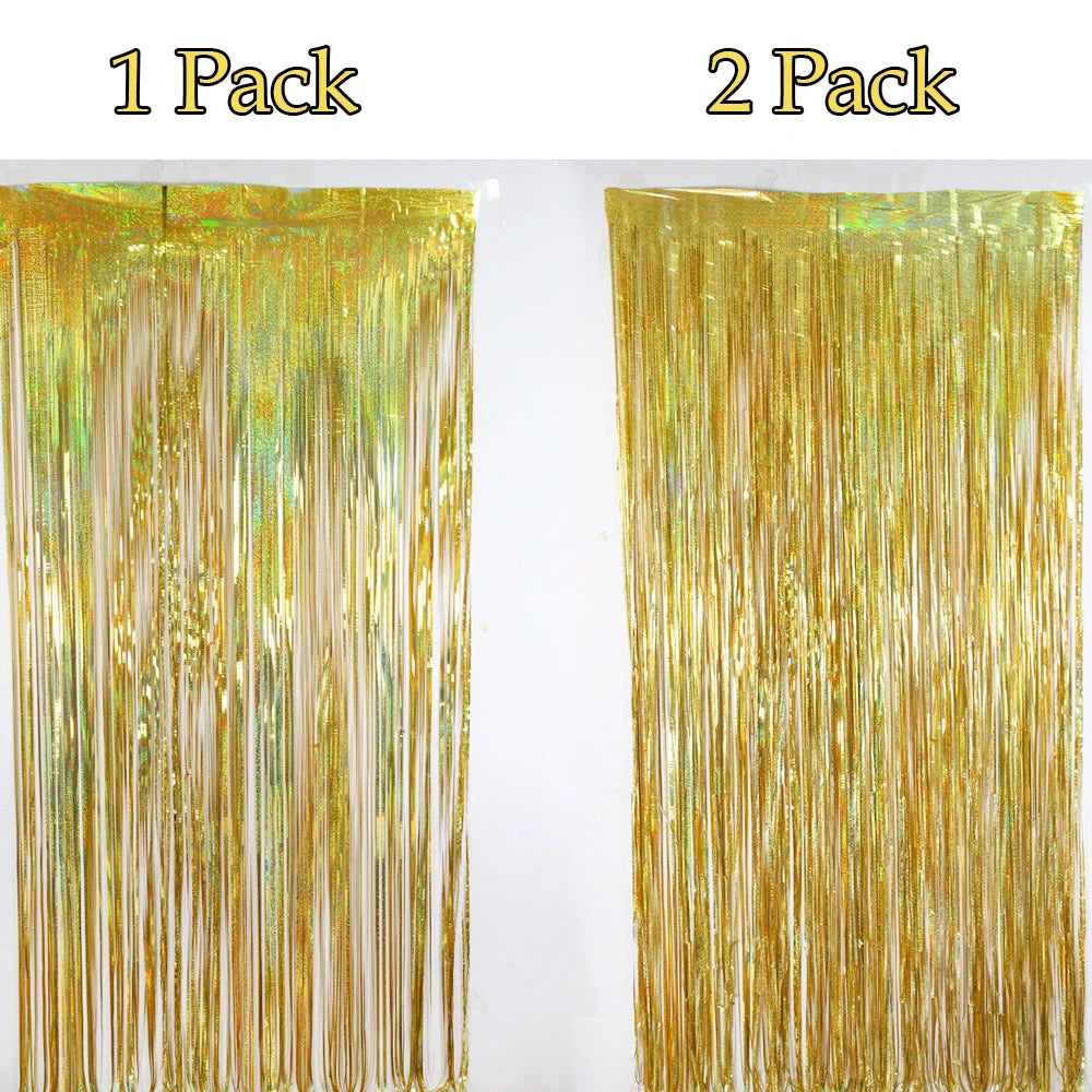 Metallic Tinsel Foil Fringe Curtains Photo Backdrop Glitter Streamers Foil Fringe Backdrop Curtain for Xmas Wedding Backgroun