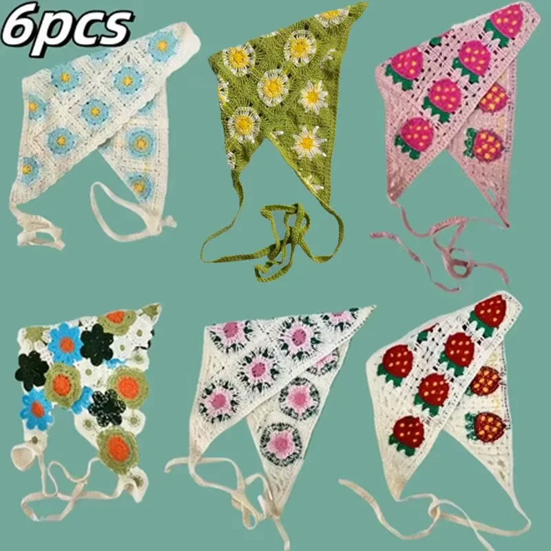 Elegant Knitted Triangle Scarf Headband for Women Fashion Girl Strawberry Versatile Pattern Hair Band Hair Accessory