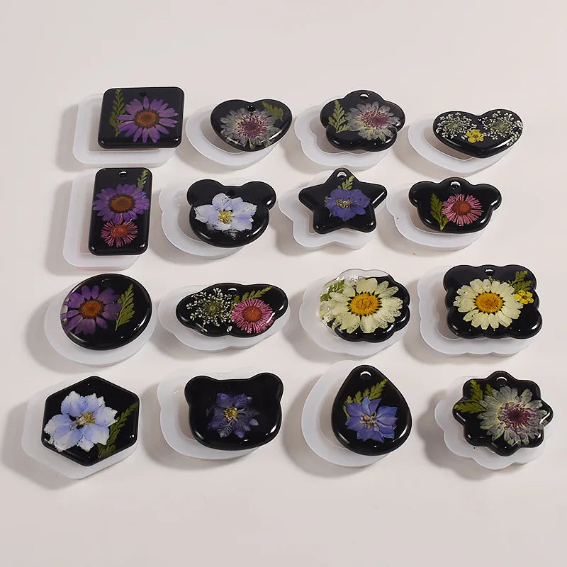 16PCS Silicone Jewelry Molds Kit with Holes DIY Heart UV Epoxy Resin Mold Necklace Keychain Pendants Earrings Making Mould Se