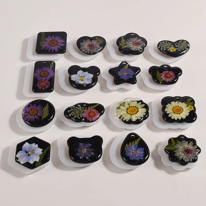 16PCS Silicone Jewelry Molds Kit with Holes DIY Heart UV Epoxy Resin Mold Necklace Keychain Pendants Earrings Making Mould Se