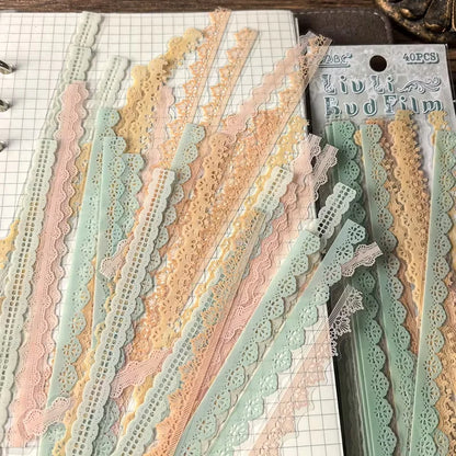 1 Pack (40 pieces) - Soft floral lace-like decorative stickers - Self-adhesive. Suitable for vintage scrapbooks and card maki