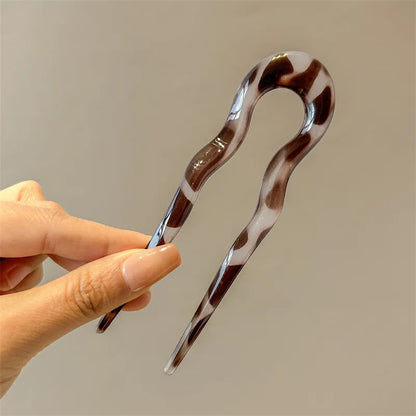 New U-Shaped Hair Fork Women Fashion Tortoiseshell Acetate Hairpin Geometric Design Headwear Hair Sticks Girl Hair Accessorie