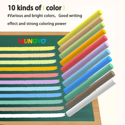 MUNGYO Dustless Chalk Colored / White Non-Toxic Dust-Free Vibrant Blackboard 10Pcs Kids Teachers Students office