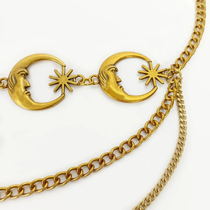 Fashion Vintage Gold Chain Belt Female Goth Moon Metal Designer Belts For Women Female Waist Tassle Goth Dress Cors