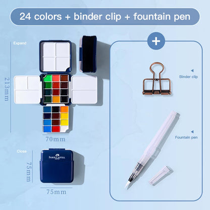 Faber Castell Semi-Dry Solid Watercolor Paints Set For Beginners Student Art Supplies Tin Box Portable 24 Colors Drawing Tool