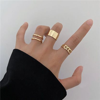 Punk Simple Rings Set Silver Color Geometric Hollw Wide Ring Set Women's Vintage Joint Hiphop Finger Rings Jewelry