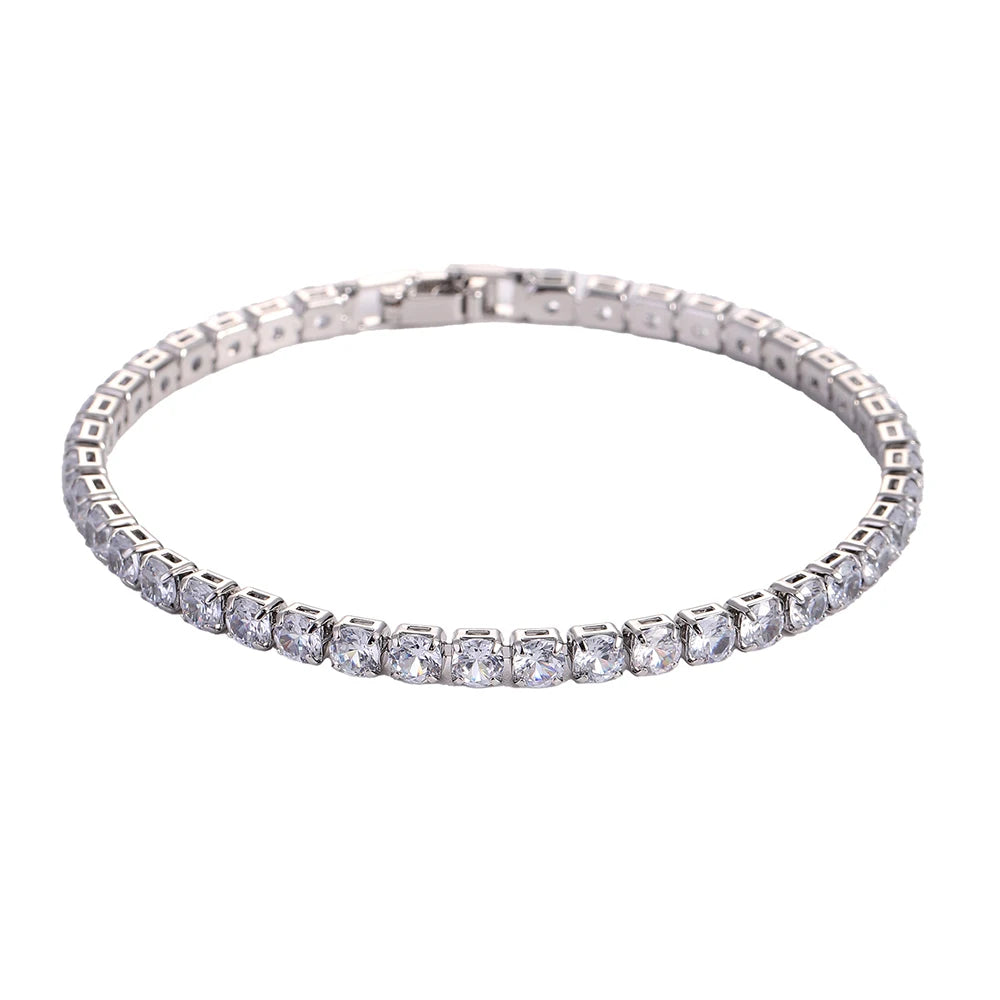 Luxury Hiphop Iced Out 4mm Cubic Zirconia Crystal Tennis Bracelets For Women Men Gold Color Silver Color Bracelet Chain Jewel