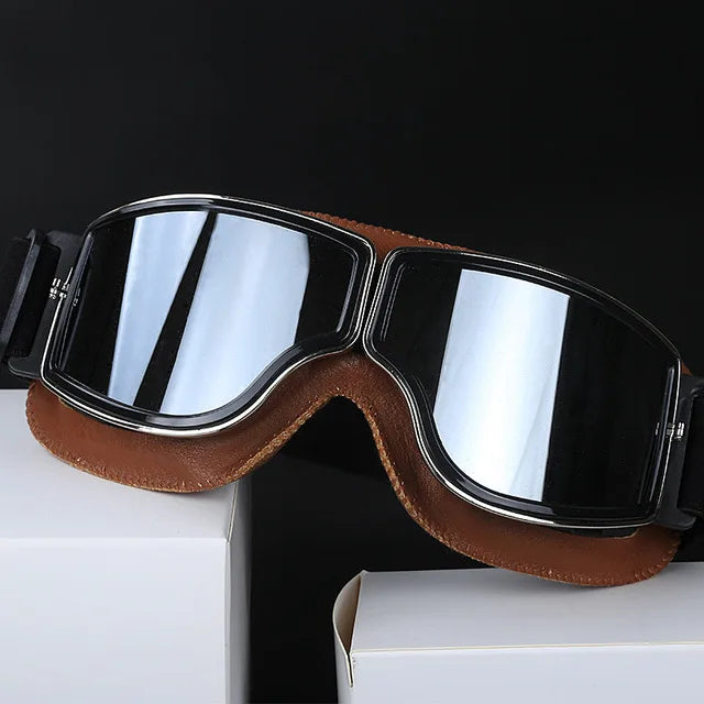 Bicycle Motorcycle Glasses Windproof Motorcycle Helmet Glasses Sunglasses Retro Universal Leather Retro Motorcycle Accessorie