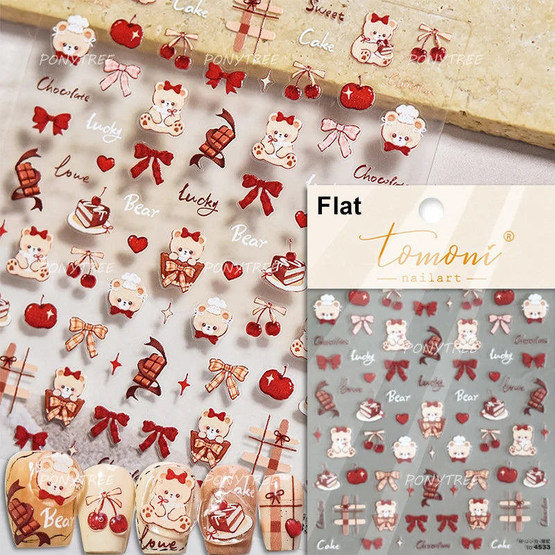 Sakura Pink Lip Print Rose Flower Butterfly Ice Cream Love Heart Bear Macaroon Balloon Candy Nail Art Stickers Manicure Decal