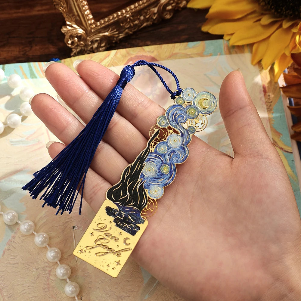 1 Pc Vintage Artistic Metal Bookmark, Hollow Painting Design With Long Tassel For Office Book Lovers Reading Gift Stationery