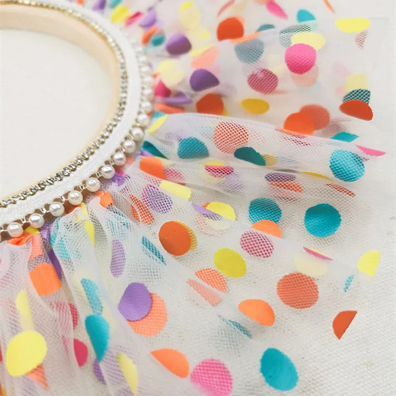 Cartoon colorful dots smocked white lace DIY children's clothes skirt toy doll apron cat dog scarf hand craft sewing accessor