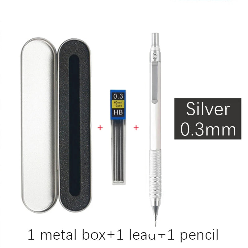 High Quality Metal Mechanical Pencils Set with Lead Refills Drafting Automatic Pencil 0.3, 0.5, 0.7, 2.0mm Pencil for Art Sup