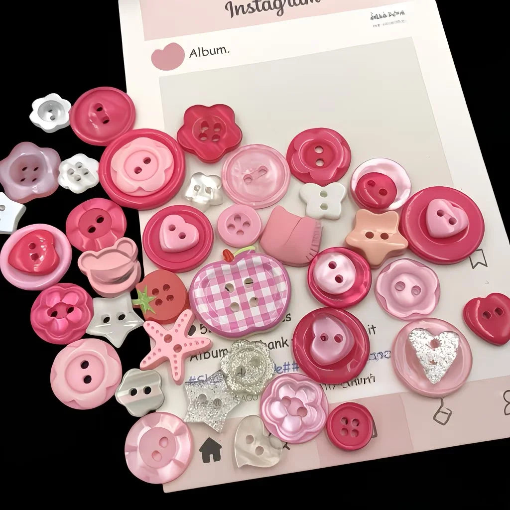 20 random patterns - pink, pink checkered, colorful plastic DIY buttons, suitable for scrapbooks, clothing decoration,
