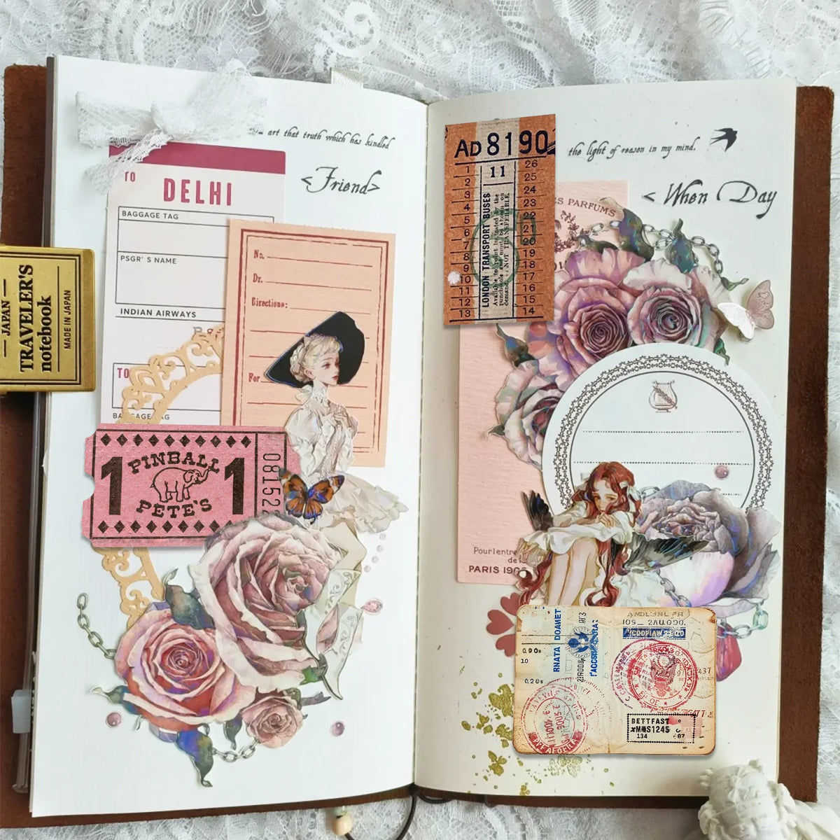 50 Pcs Aesthetics Vintage Letterhead Stickers Stub Stickers for Scrapbook Junk Journal Water Bottle Laptop Phone