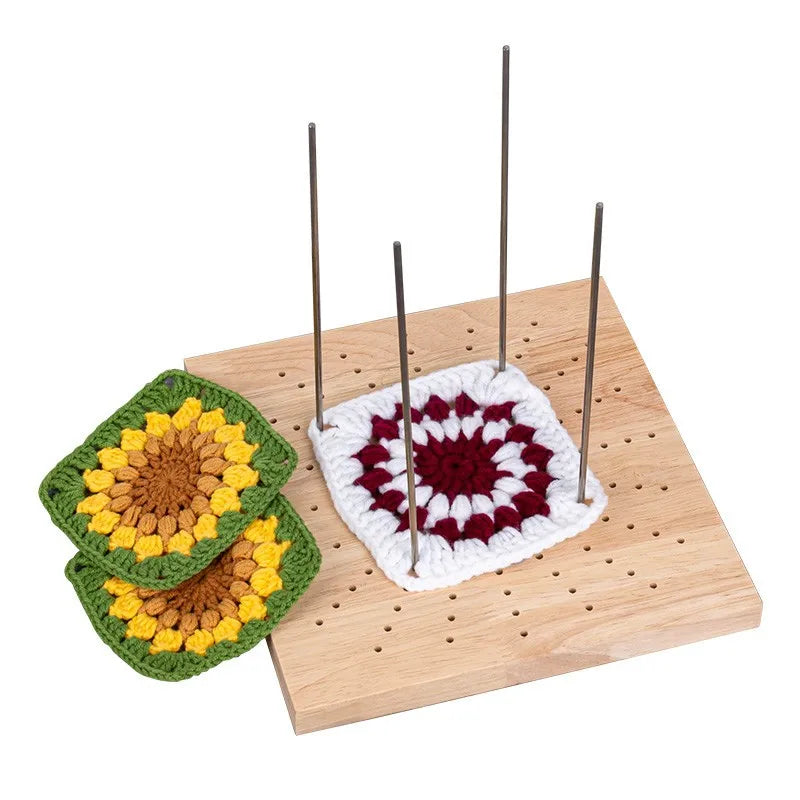 Wooden Crochet Blocking Board with Grid and Pins for Knitting Granny Squares Projects DIY Craft Gift for Beginners Adults