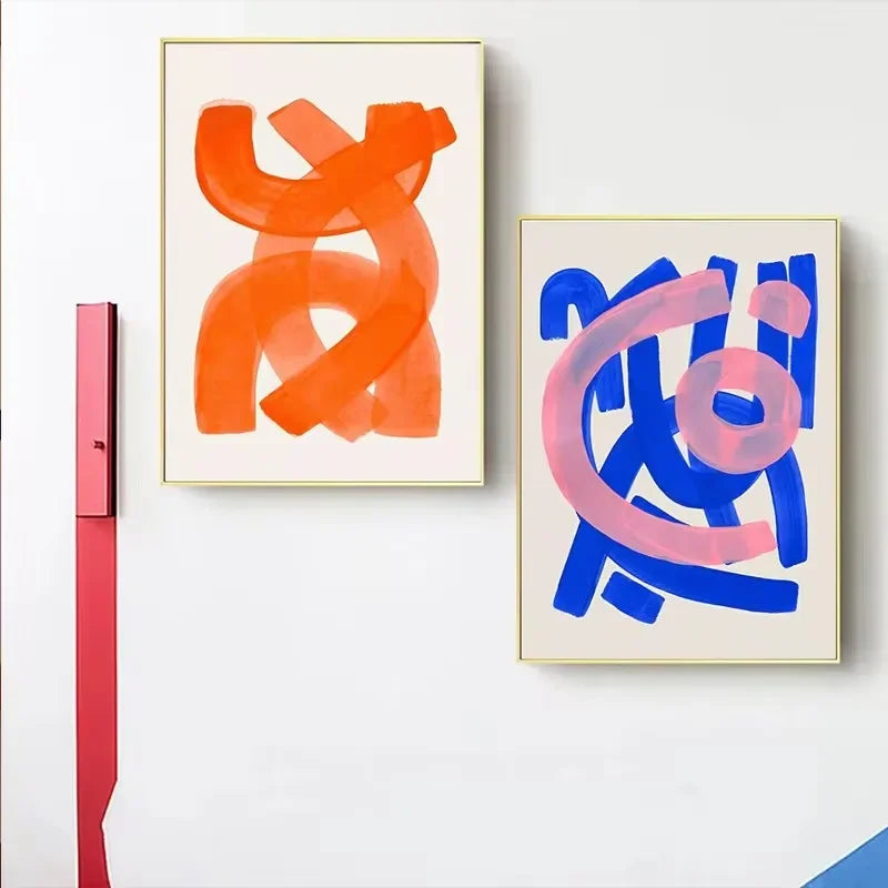 Minimalist Mid Century Watercolor Brush Strokes Poster Abstract Orange Canvas Print Painting Wall Art Picture Living Room Dec