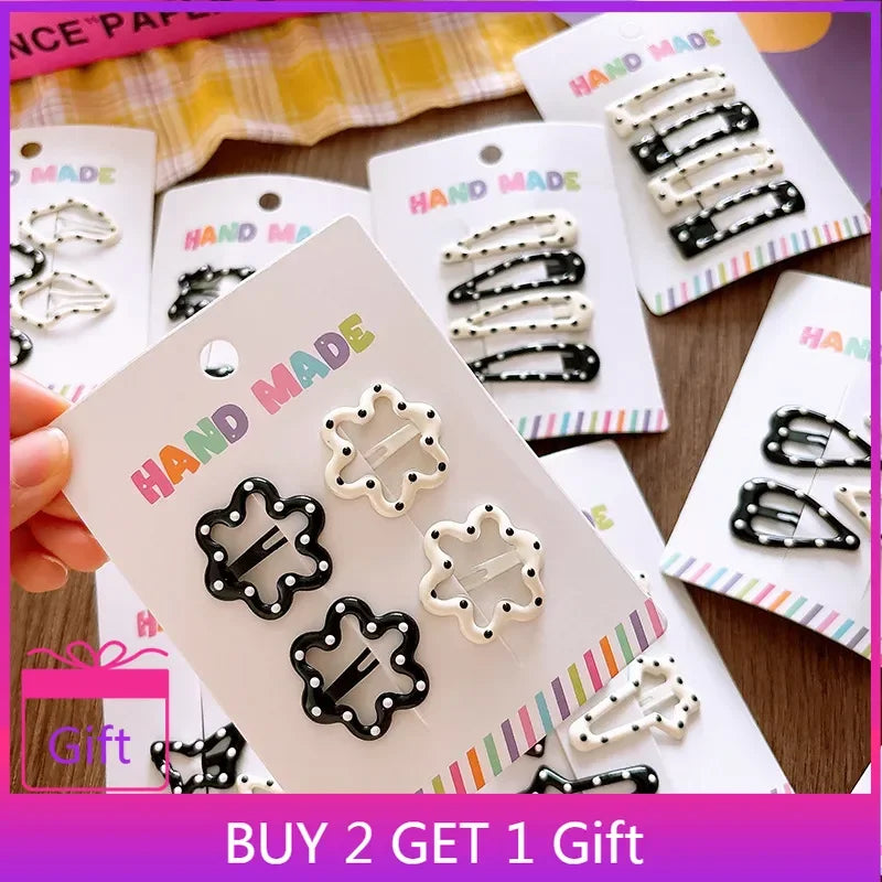 Rhinestone Vintage Polka Dot Star Hair Clips Set Japanese Sweet Girlish Heart Geometric Flyaway BB Clips Kids Versatile Hairp