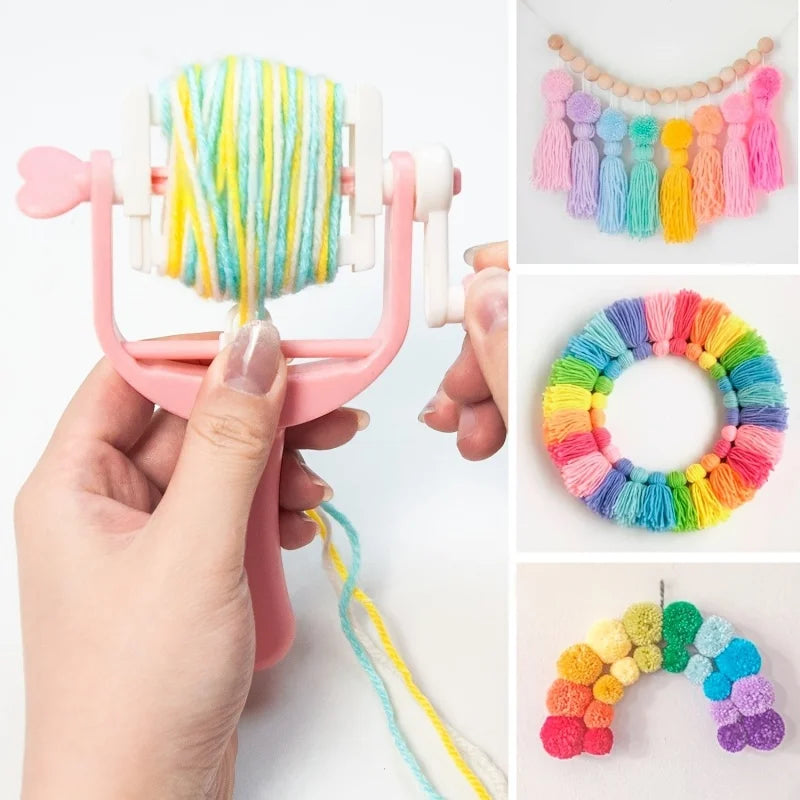 Pom Maker, Handheld Fringe Tool, DIY Yarn Ball Winder, Mini Tassel Craft Kit with Hand Crank