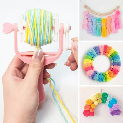 Pom Maker, Handheld Fringe Tool, DIY Yarn Ball Winder, Mini Tassel Craft Kit with Hand Crank