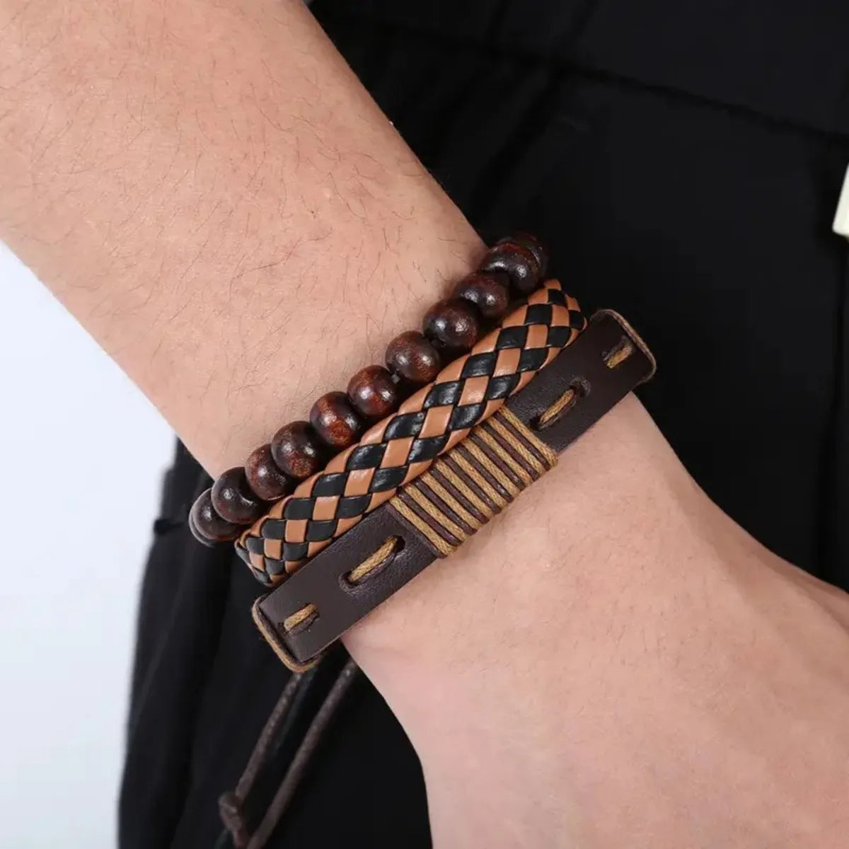 12 Pieces Vintage Woven Faux Leather Tiger's Eye & Moonstone Bead Bracelet Set for Casual Party Fashion Accessories (Box Not 