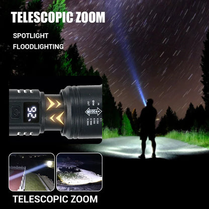 High Strong Power Led Flashlights 2000LM Tactical Torch with Display Light USB Charging Camping Fishing Emergency Zoom Lanter