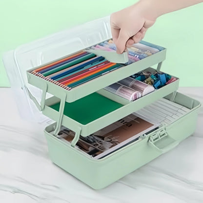 3-Layer Plastic Dividing Storage Box Craft Organizer and Storage with Adjustable Spacers Portable Handled Art Supply Organize