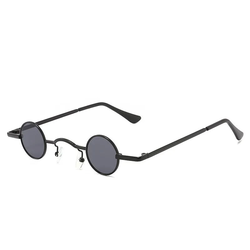 Vintage Rock Punk Man Sunglasses Classic Small Round Sunglasses Women Wide Bridge Metal Frame Black Lens Driving Eyewear - Gr