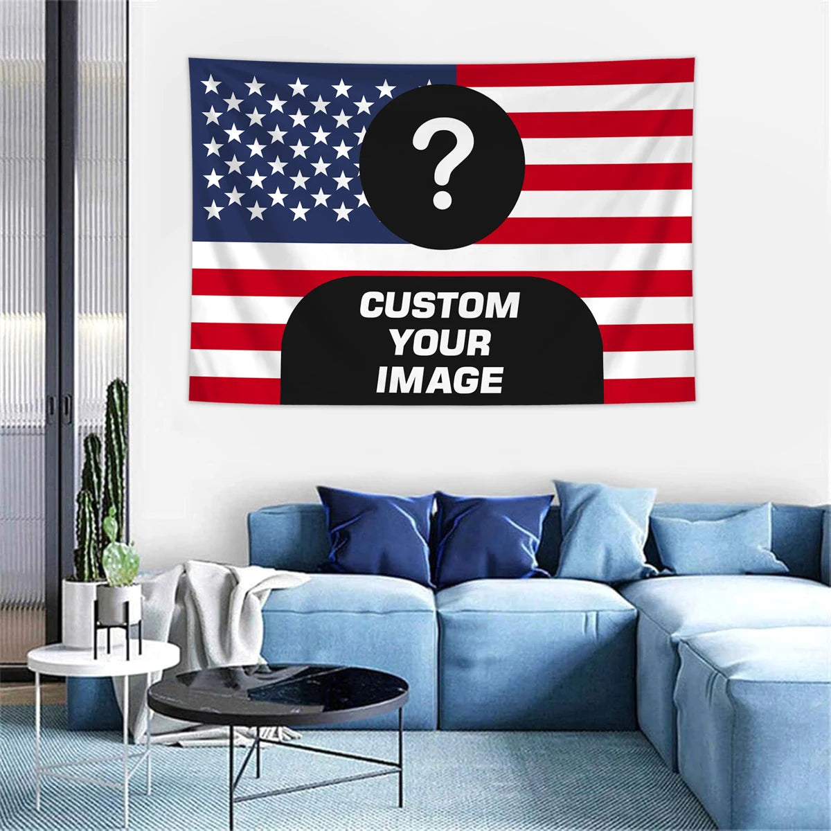 1pc Personalized photo customized American flag tapestry, room decoration banner tapestry customized for family, pets, idols