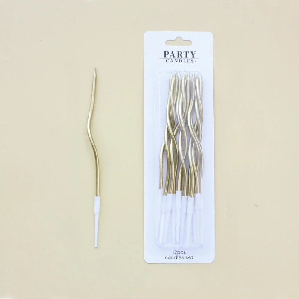 12/48pcs/1case Birthday Candles Spiral Cake Candles Long Thin Cake Candles For Wedding Party And Cake Decoration - 12PC GoldC