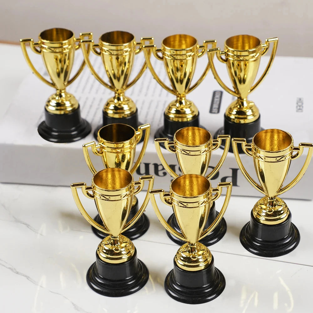 6pcs Back to School Mini Gold Plated Plastic Trophies, First Day of School Elegant Golden Plastic Trophy Set
